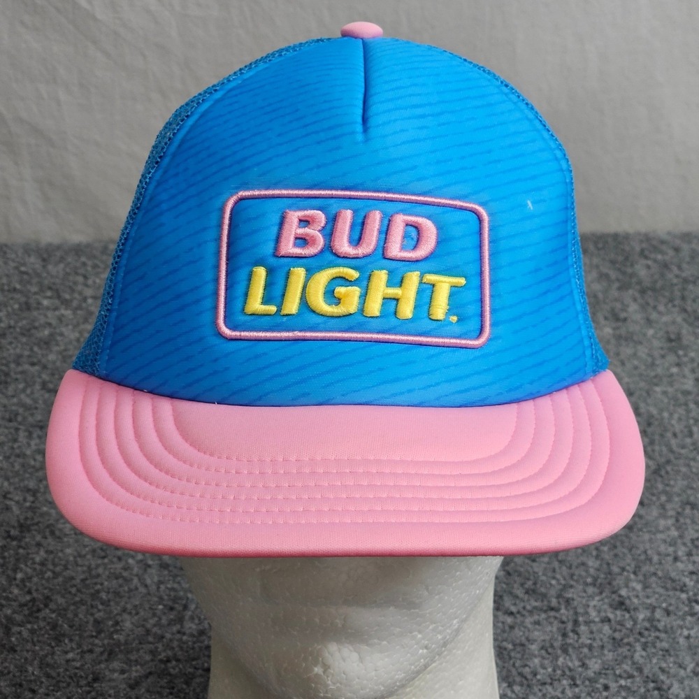 Bud Light Womens Trucker Hat Blue Pink Mesh Y2K Retro 90s Throwback Cap Festival